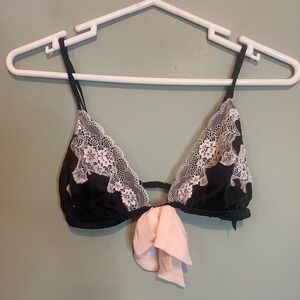 Victoria's Secret Womens Romantic Lingerie Lace Trim Pink Bow Bra Black Large
